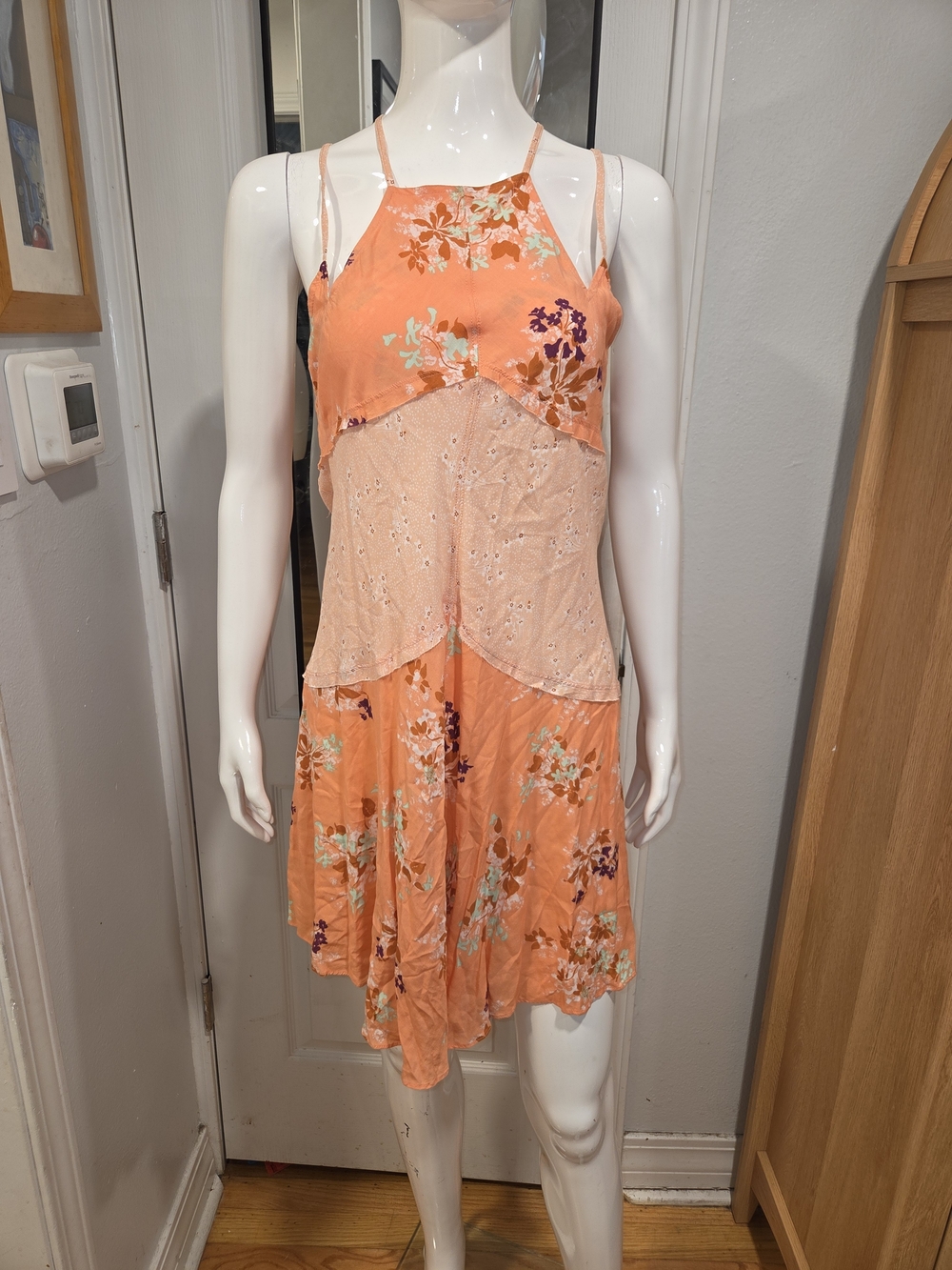 Free People Peach Floral Layered Slip Dress Sz XS